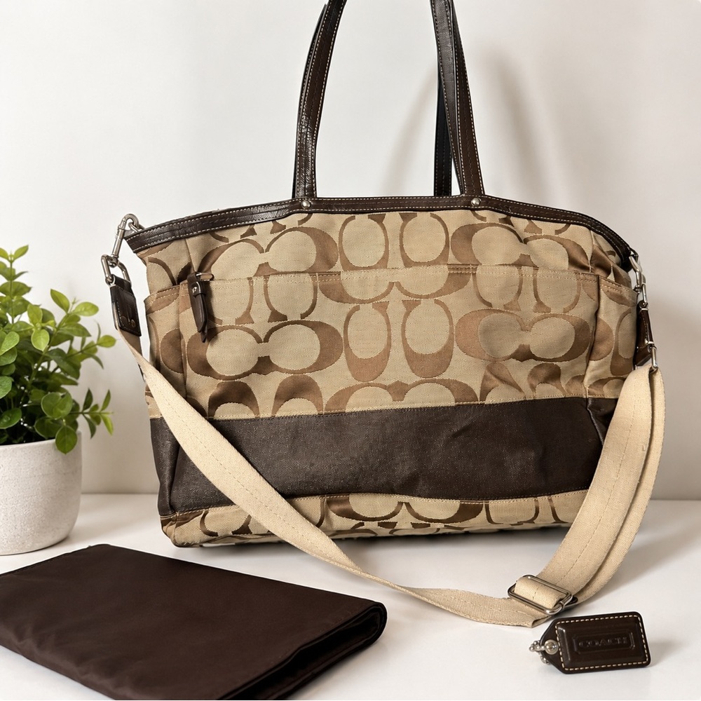 Coach Signature Canvas Diaper Tote Khaki Brown Crossbody - Multipurpose bag